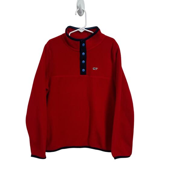 Vineyard Vines Red Solid Harbor Fleece Quarter Snap Pullover Boy's Small 8-10 - Picture 1 of 7